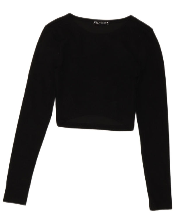 Zara Damen Crop Top Langarm UK 8 Small Schwarz
