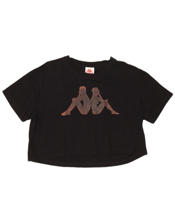 Kappa Damen Crop Graphic T-Shirt Top UK 16 Large Schwarz
