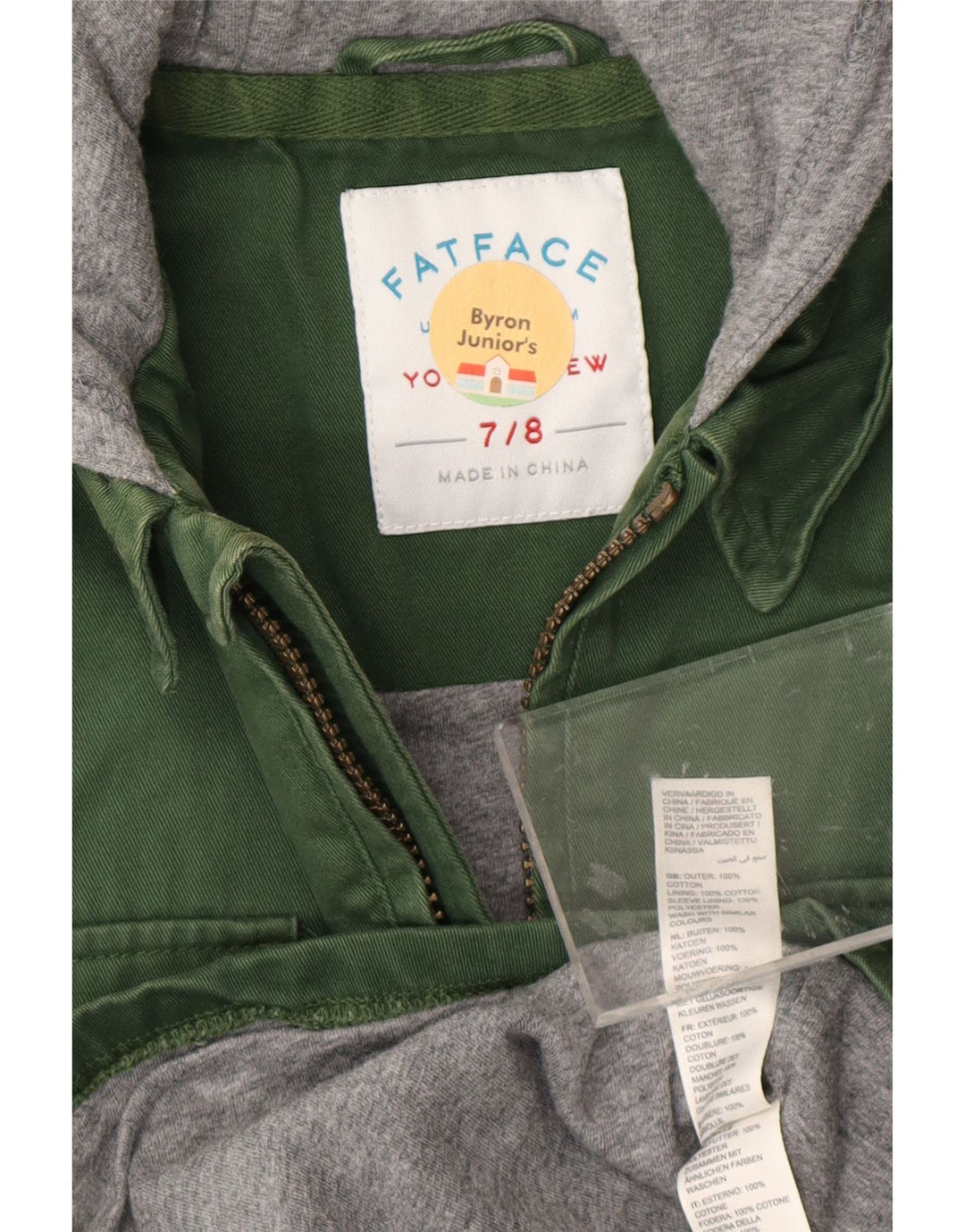 FAT FACE Lumberjack-Jeanshemd mit Kapuze für Jungen, 7–8 Jahre, grünes Farbblockdesign