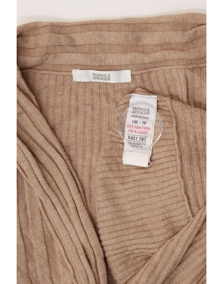 Marks & Spencer Damen Asymmetrischer offener Cardigan-Pullover UK 16 Large Beige