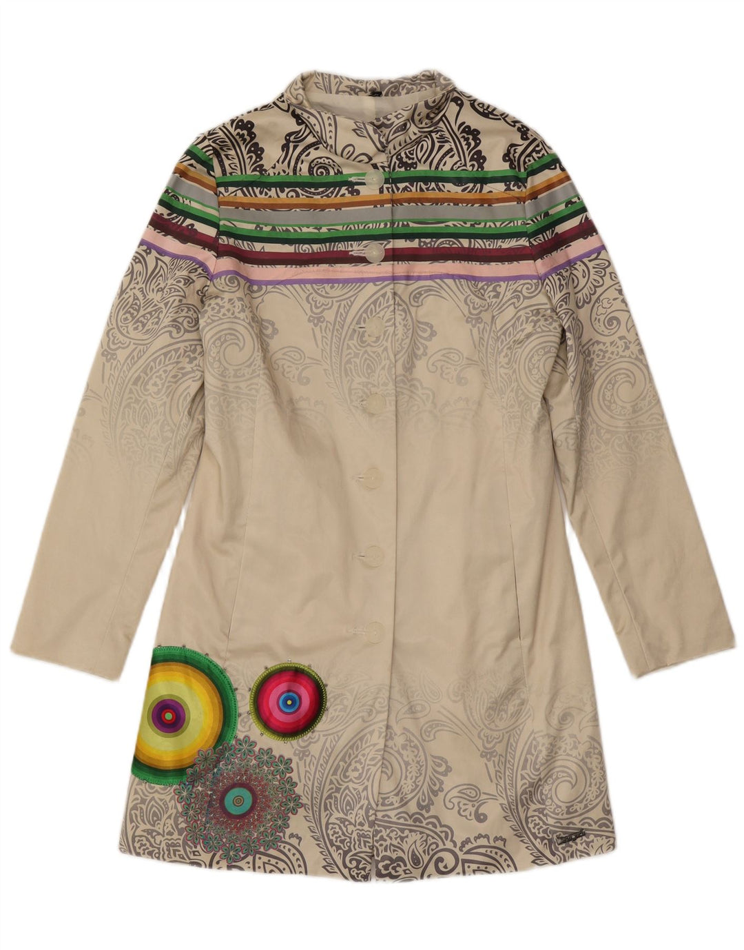 Desigual Damen Mantel EU 40 Mittelweiße Paisley-Baumwolle