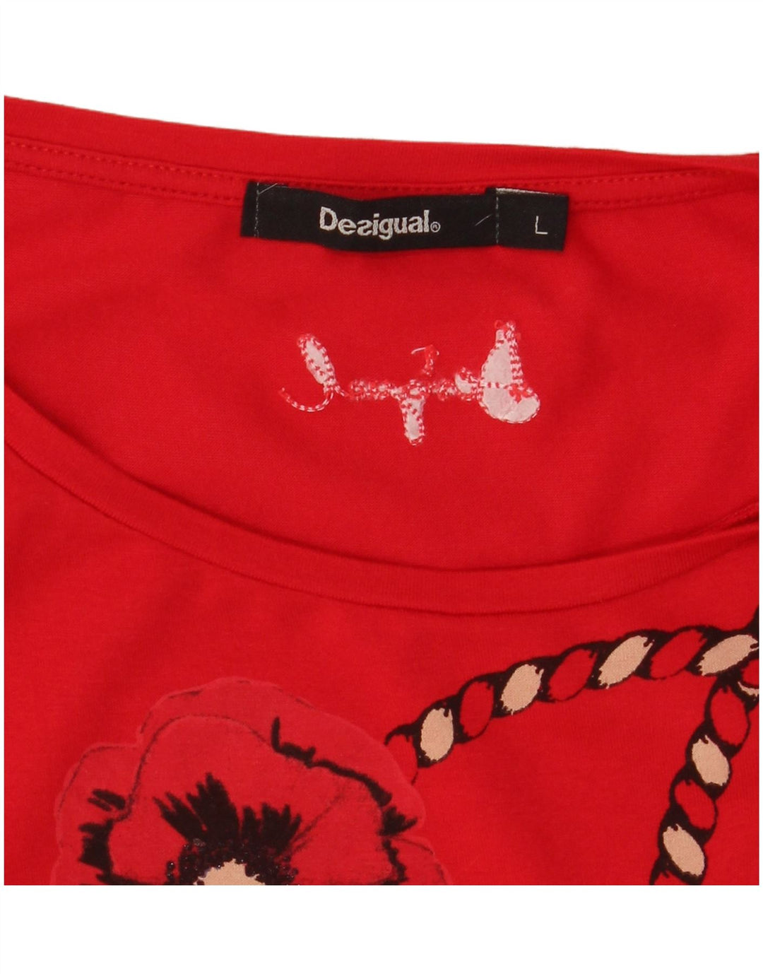 DESIGUAL Damen Asymmetrisches Blusenoberteil UK 14 Großes rotes Blumenmuster