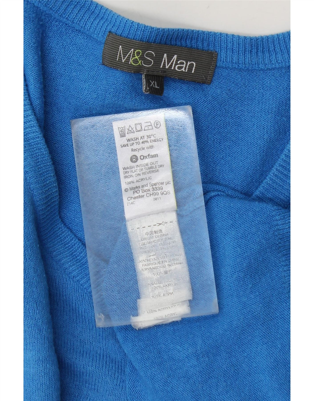 Marks & Spencer Herren-Pullover mit V-Ausschnitt, XL, blaues Acryl