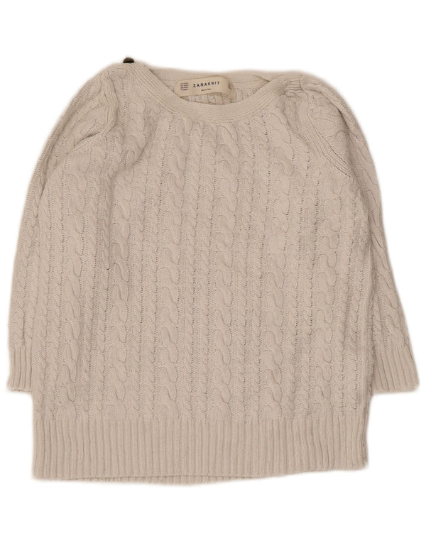 Zara Damen Crop 3/4-Ärmel-Pullover mit U-Boot-Ausschnitt, Größe 44, Grau