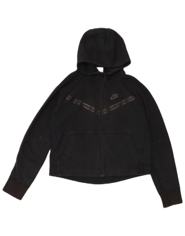 Nike Damen-Pullover mit übergroßem Reißverschluss und Kapuze, UK 6, XS, schwarze Baumwolle