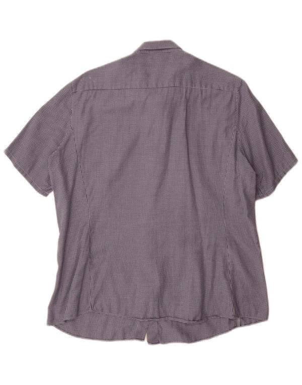 Fay Womens Short Sleeve Regular Fit Shirt UK 18 XL Blue Houndstooth Cotton