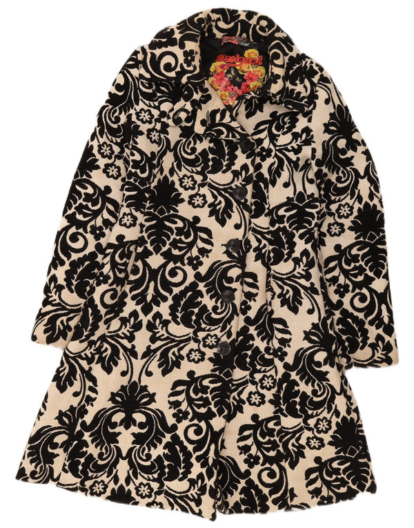 Desigual Womens Rainbow Graphic Overcoat EU 38 Medium Beige Floral