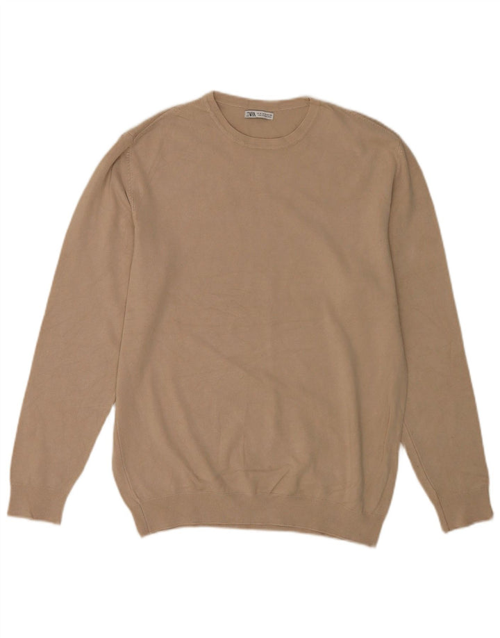 Zara Herren-Pullover mit Rundhalsausschnitt, Mittelbeige