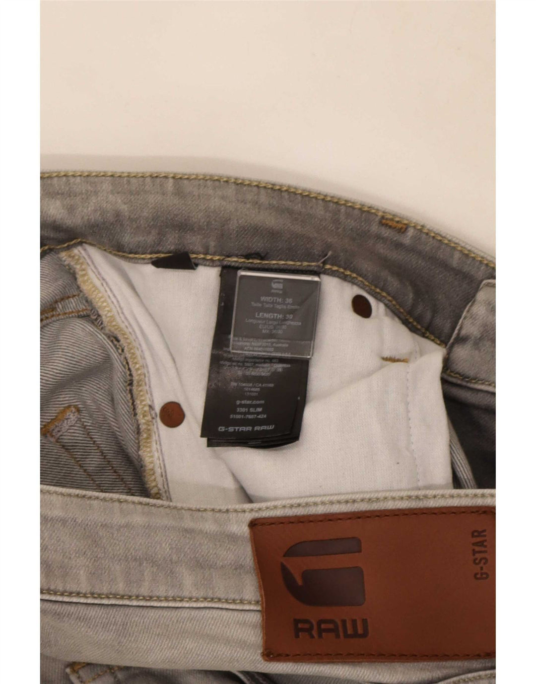 G-Star Herren 3301 Slim Jeans W36 L30 Graue Baumwolle