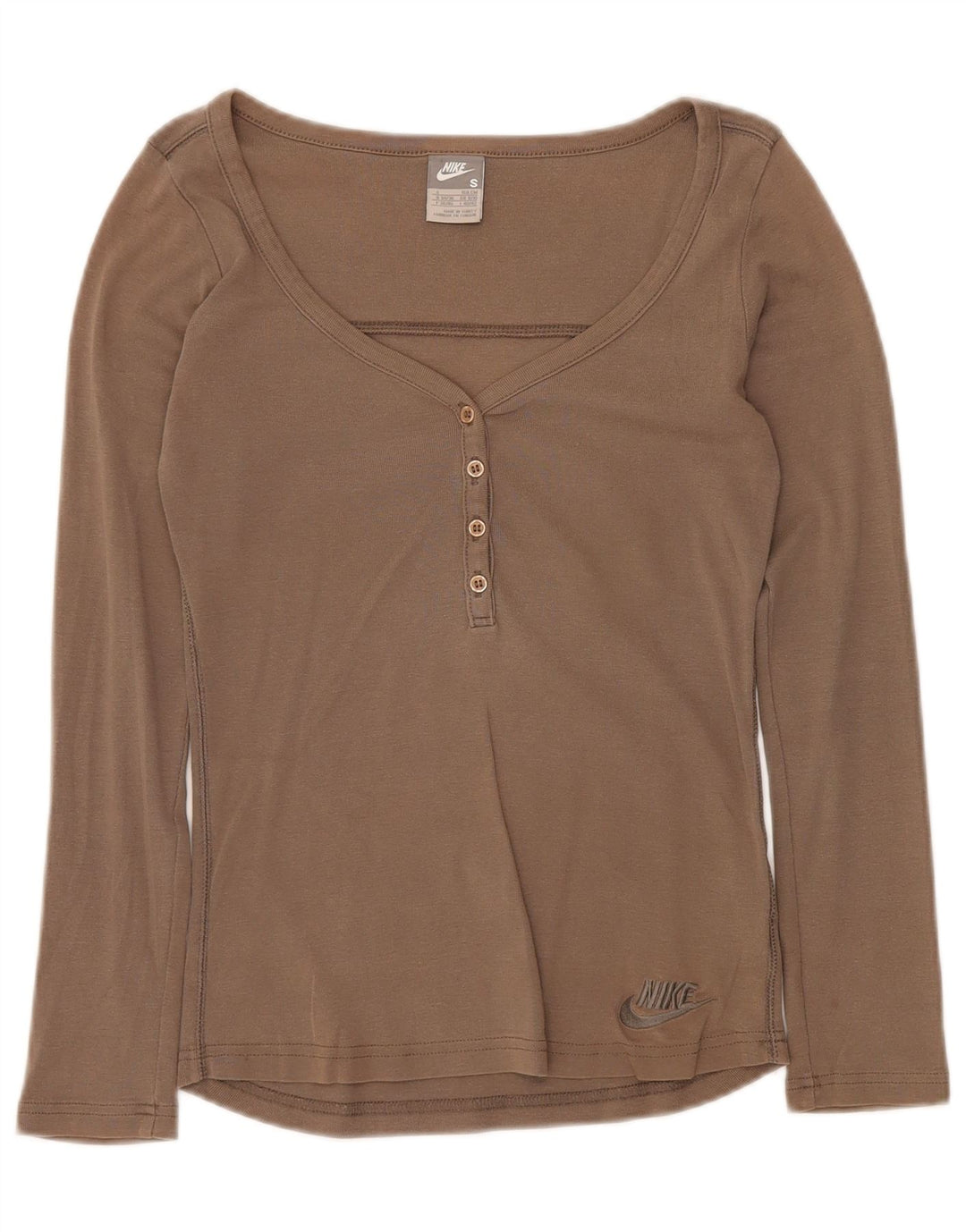 NIKE Damen Top Langarm UK 8/10 Small Graue Baumwolle