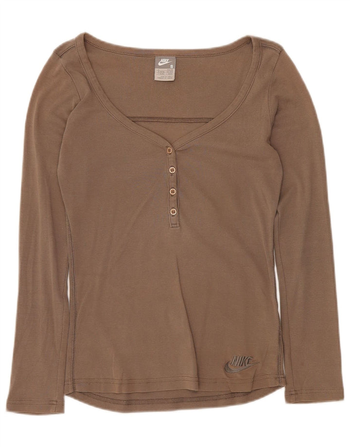 NIKE Damen Top Langarm UK 8/10 Small Graue Baumwolle