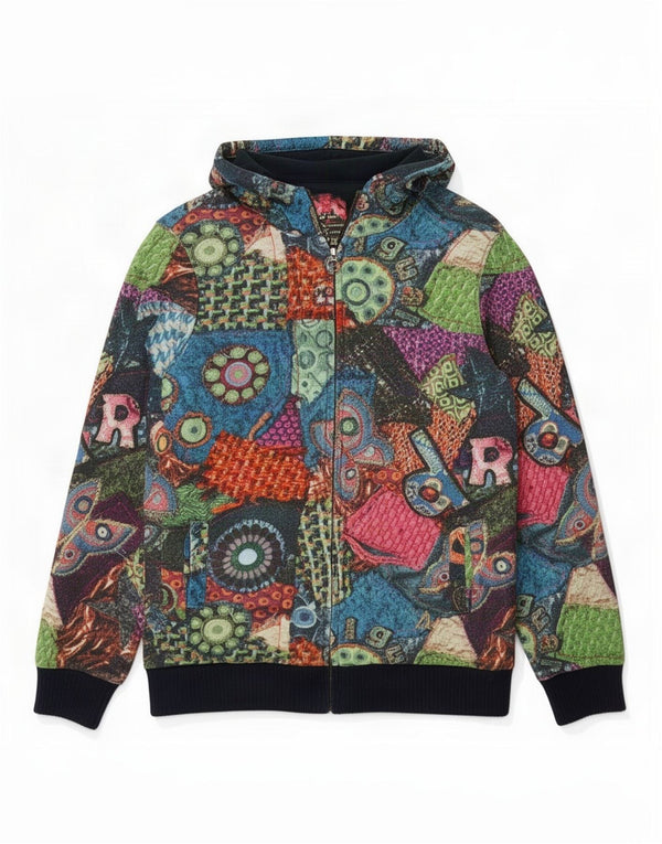 Desigual Damen Zip Hoodie Pullover UK 14 Large Mehrfarbig