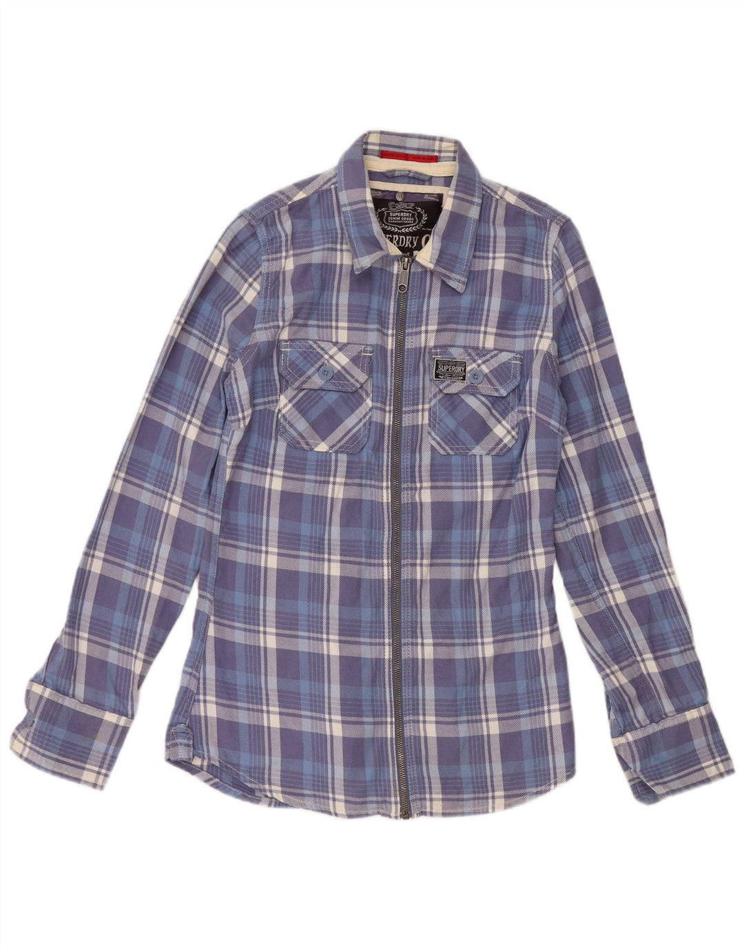SUPERDRY Damen Flanellhemd UK 6 XS blau karierte Baumwolle