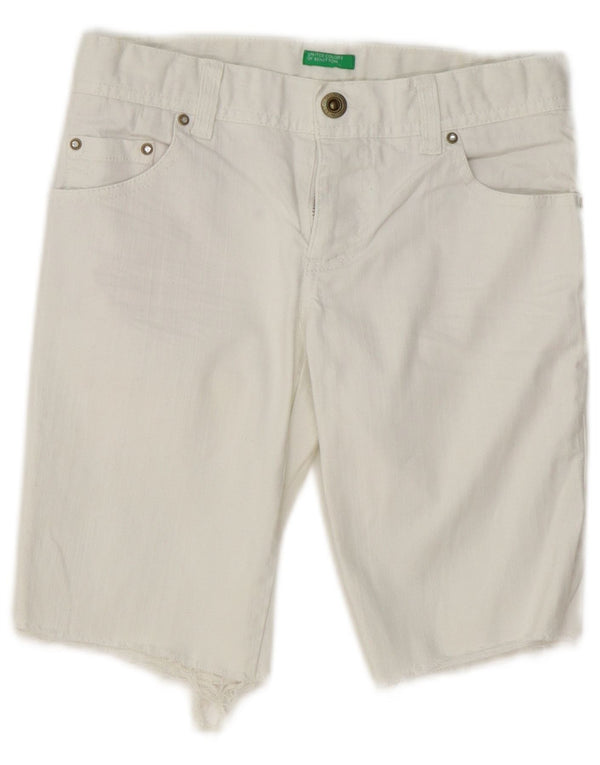 Benetton Mädchen-Jeansshorts, 8–9 Jahre, W24, weiße Baumwolle mit Blumenmuster