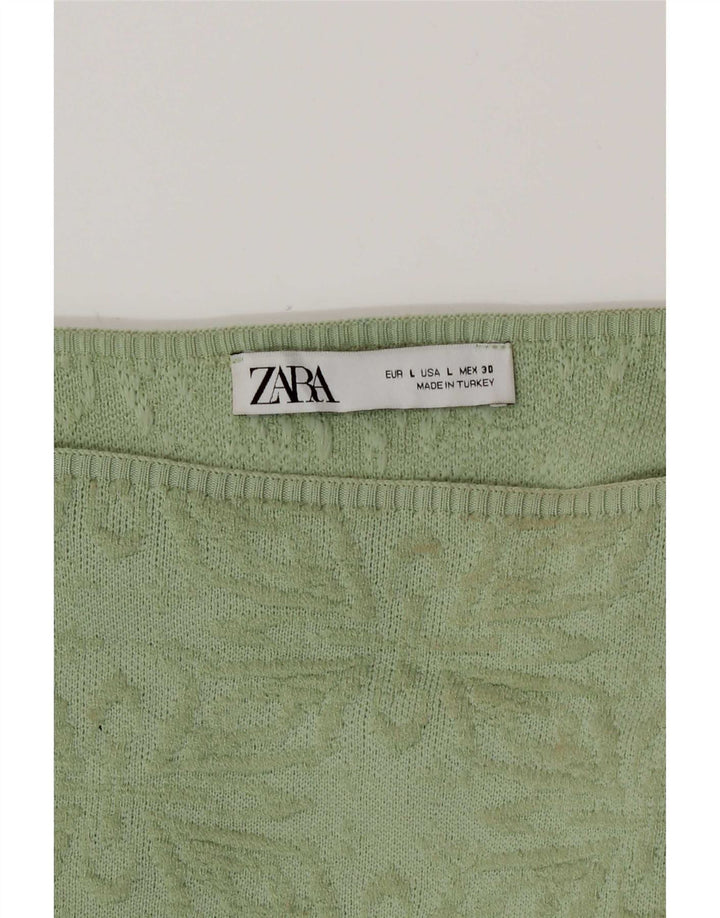 Zara Damen Crop Off Shoulder Top UK 14 Großes grünes Blumenmuster aus Polyester