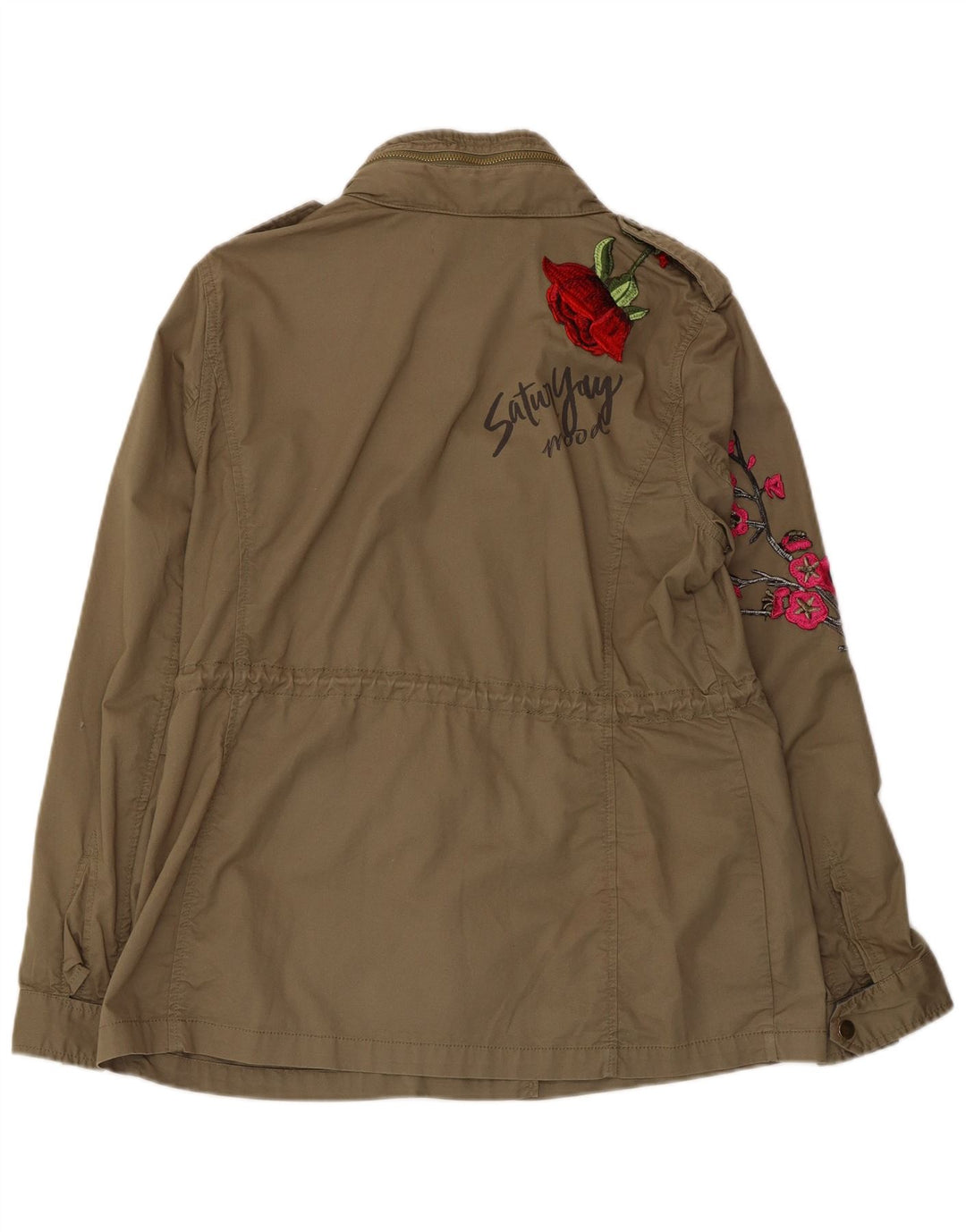 DESIGUAL Grafische Damen-Militärjacke, EU 42, großer Khaki-Baumwoll-Schmetterling