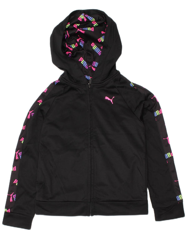 Puma Mädchen-Kapuzenpullover mit grafischem Reißverschluss, 5–6 Jahre, schwarzes Polyester