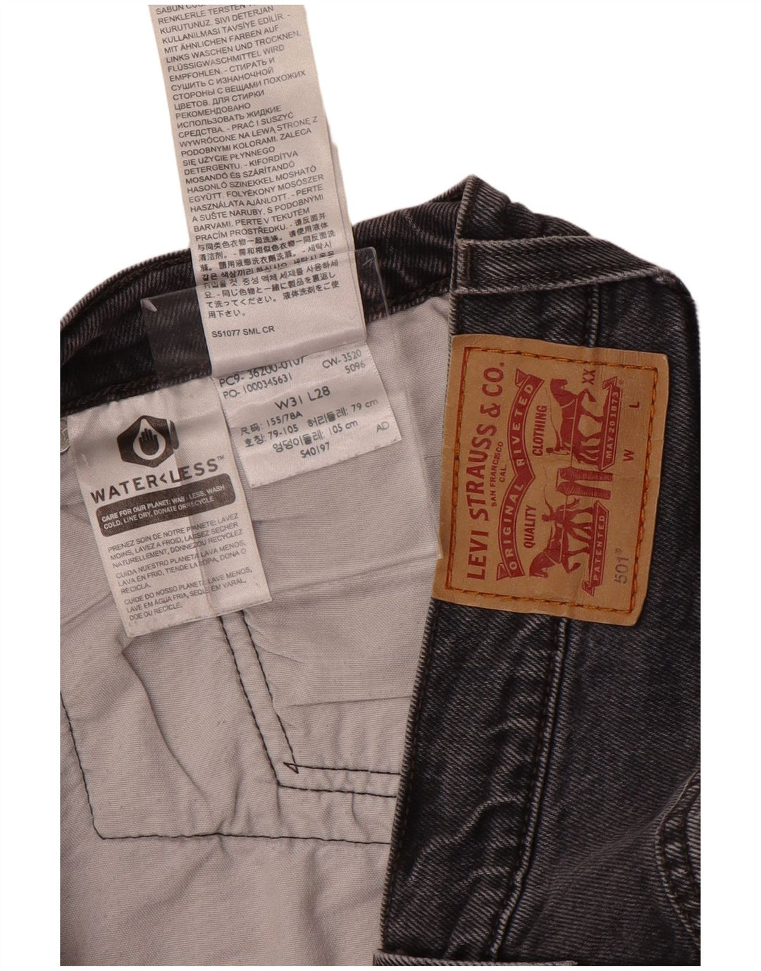 LEVI'S Herren 501 Straight Jeans W31 L28 Graue Baumwolle