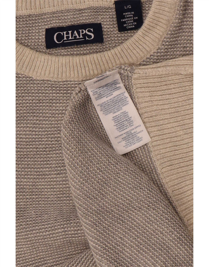 Chaps Herren-Pullover mit Rundhalsausschnitt, Größe L, aus grauer Baumwolle