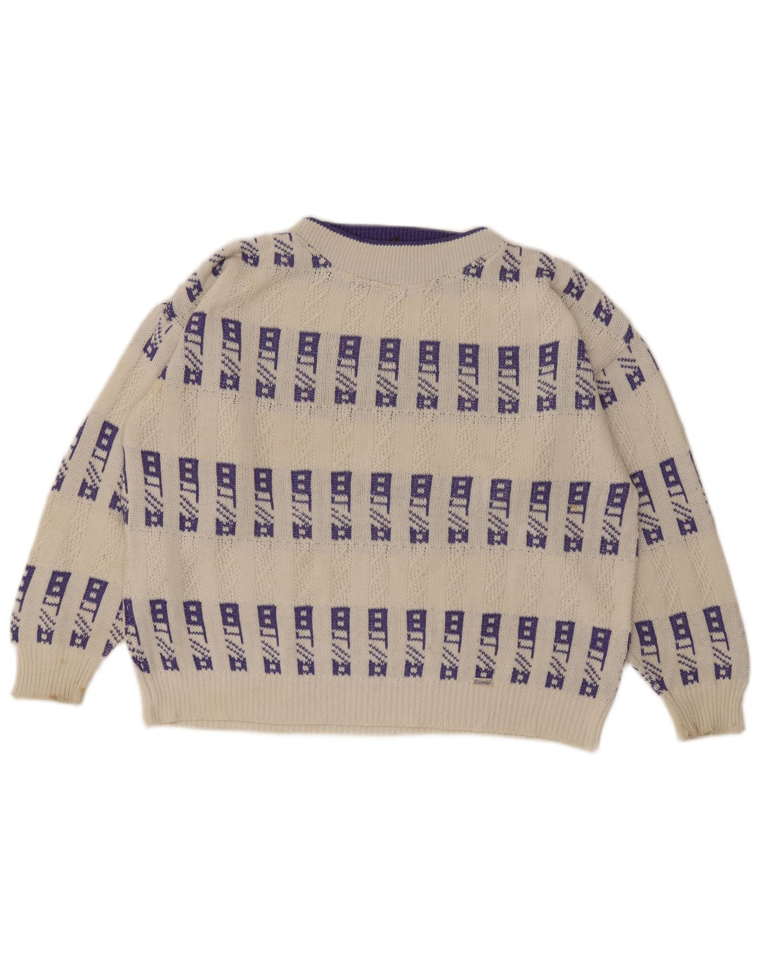 Eisbar Herren-Pullover mit Rundhalsausschnitt, XL, Weiß, geometrisch