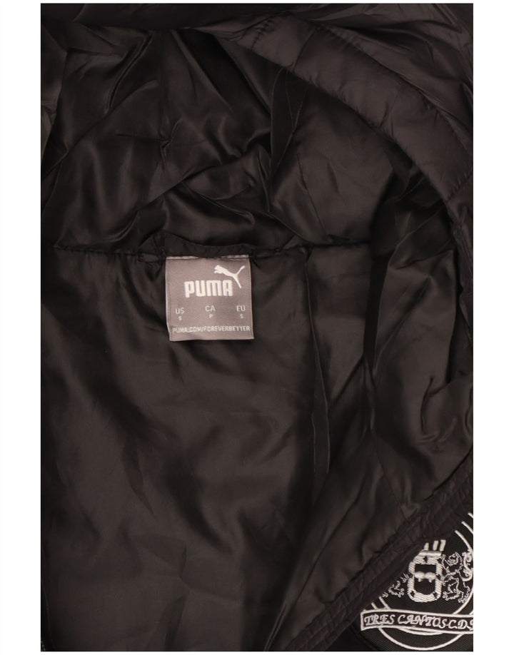 Puma Herren-Jacke mit Kapuze, gepolstert, Größe 36, klein, schwarzes Nylon