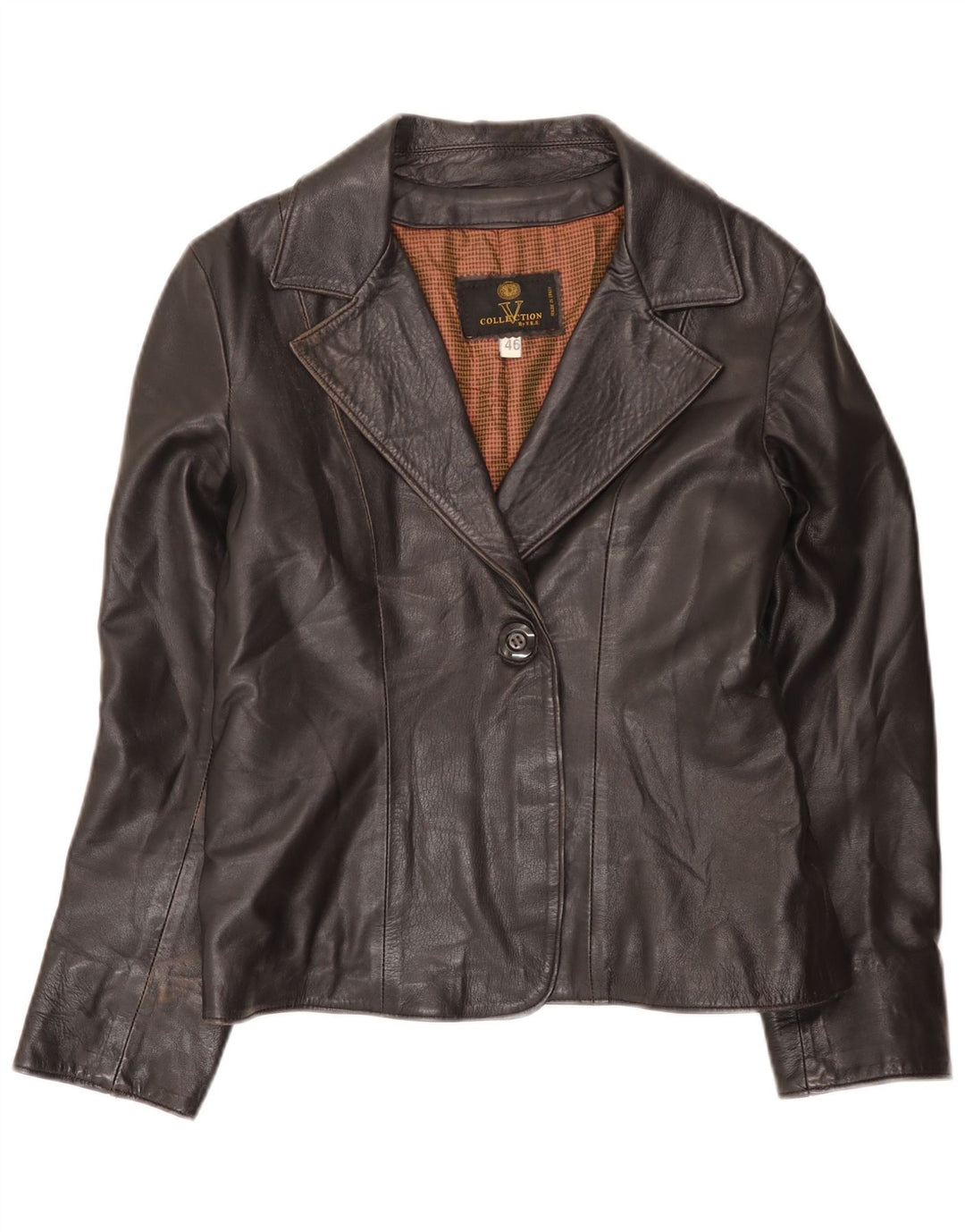 Vintage Damen 1 Knopf Leder Blazer Jacke IT 46 Large Schwarz