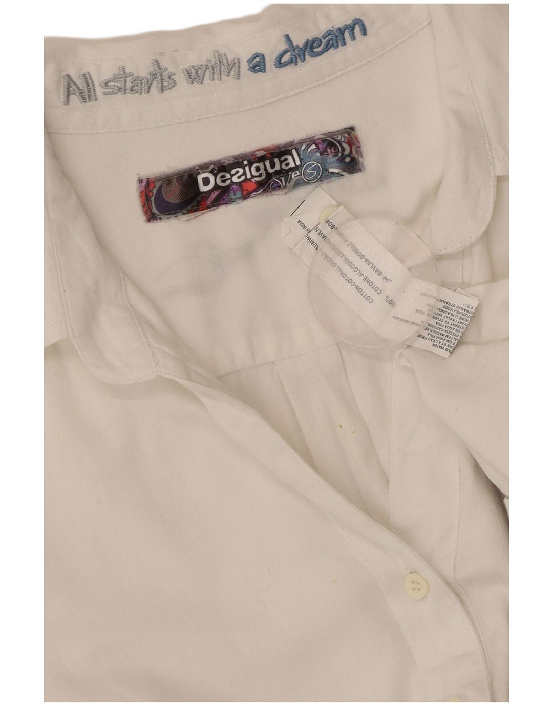 DESIGUAL Womens Graphic Shirt UK 10 Small Weißes Blumenmuster aus Baumwolle