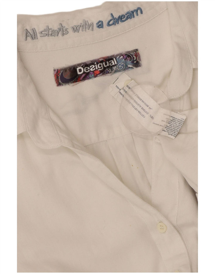 DESIGUAL Womens Graphic Shirt UK 10 Small Weißes Blumenmuster aus Baumwolle