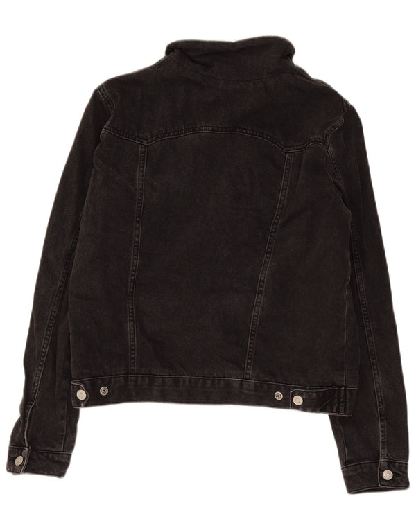 Topshop Damen Denim Sherpa Jacke UK 16 Large Schwarz Baumwolle