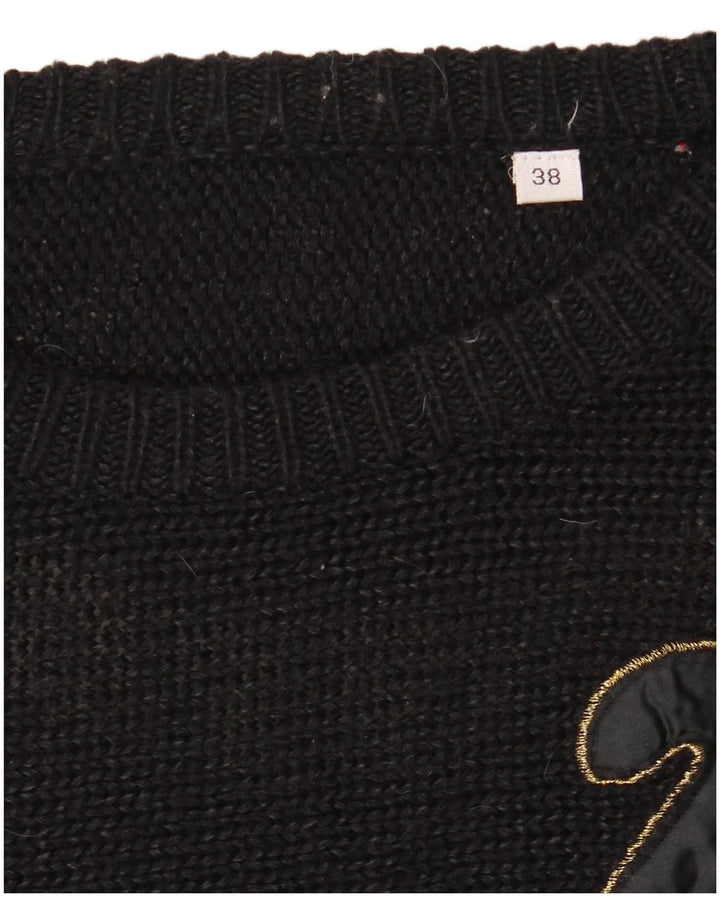 VINTAGE Damen-Pullover mit Rundhalsausschnitt, EU 38, Mittelschwarz, Farbblock