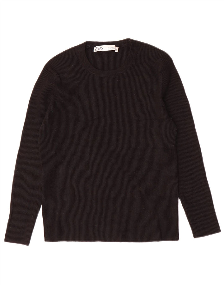 Zara Damen Crop Top 3/4 Ärmel UK 12 Medium Schwarz Viskose