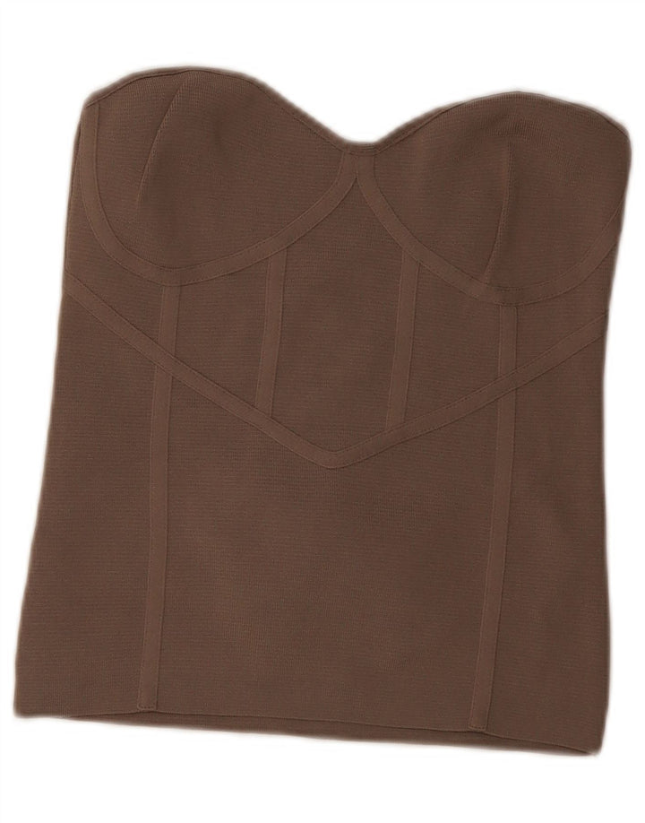Zara Damen Crop Trägerloses Top UK 14 Großes braunes Nylon