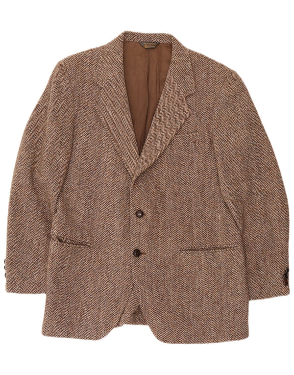 Harris Tweed Herren-Blazer mit normaler Passform, UK 42, großes braunes Fischgrätenmuster