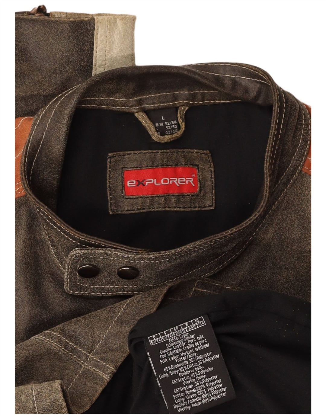 EXPLORER Herren-Lederjacke, UK 40, großes graues Colourblock-Leder