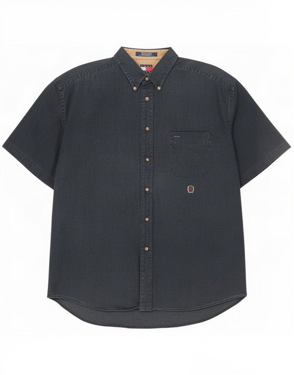 Tommy Hilfiger Herren Kurzarmhemd XL Marineblaues Leinen