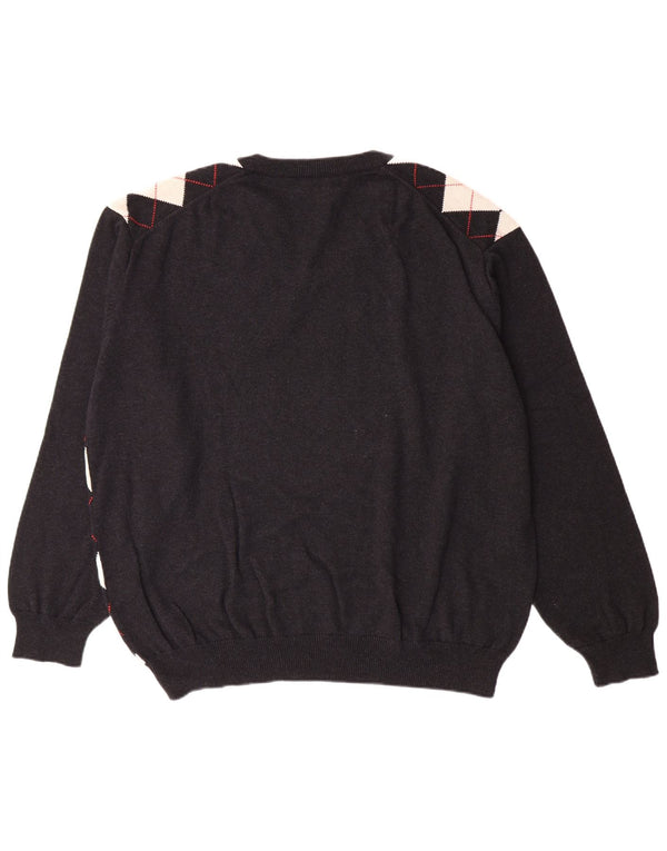 LACOSTE Herren-Pullover mit V-Ausschnitt, Größe 8 3XL, schwarze Argyle/Diamant-Baumwolle