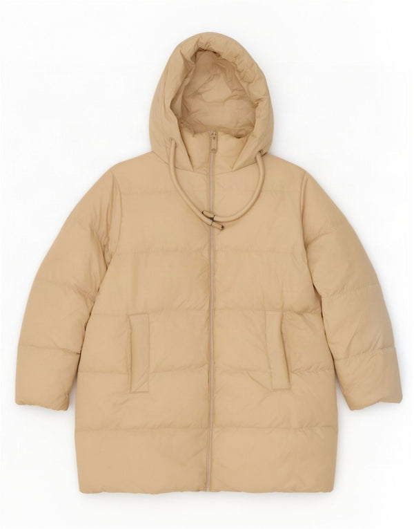 Zara Damen-Kapuzen-Übergröße, gepolsterter Mantel, UK 6, XS, Beige, Polyester