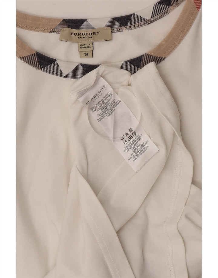 Burberry Damen Top Langarm UK 12 Mittelweiße Baumwolle