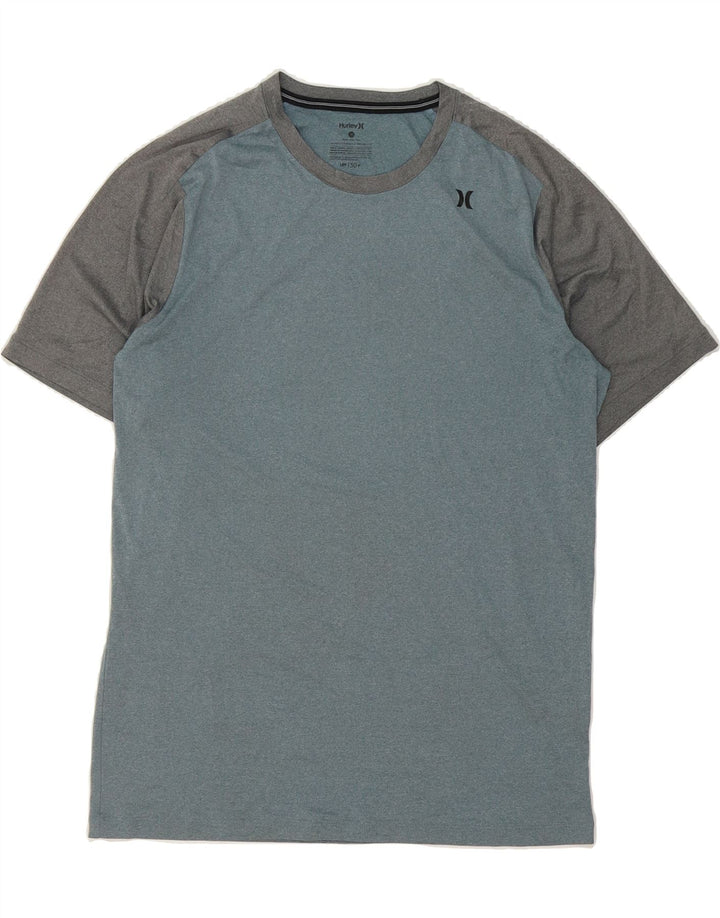 HURLEY Mens Dri Fit Graphic T-Shirt Top Medium Blue Colourblock Polyester Vintage Hurley and Second-Hand Hurley from Messina Hembry 