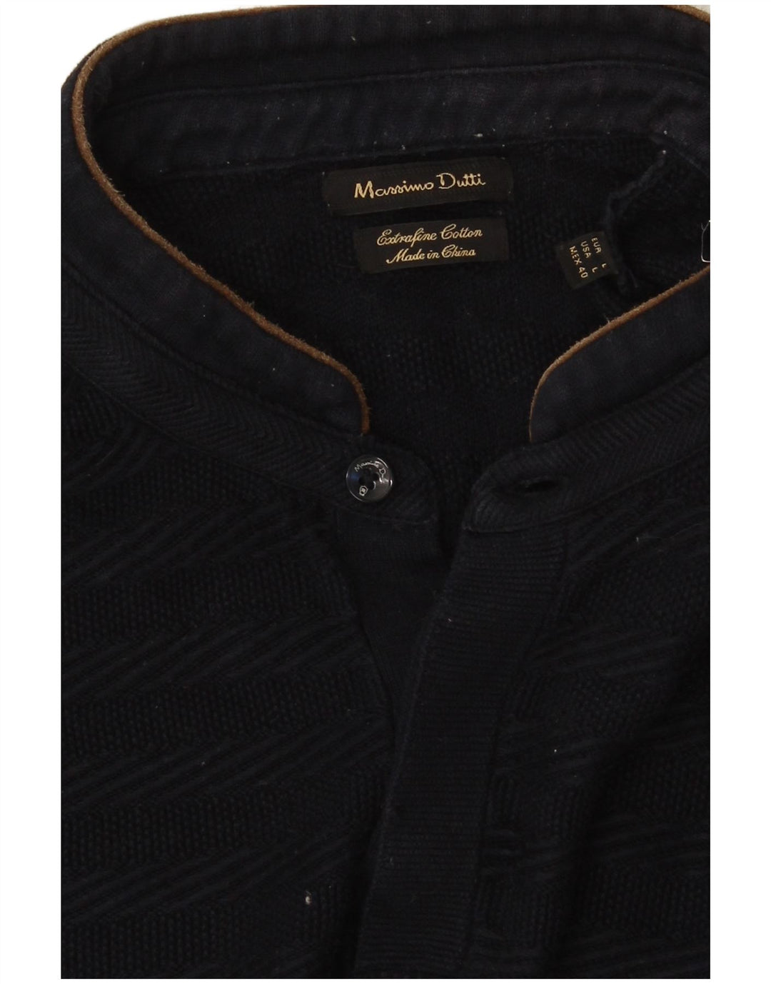Massimo Dutti Herren-Pullover mit Knopfkragen, groß, marineblau gestreift