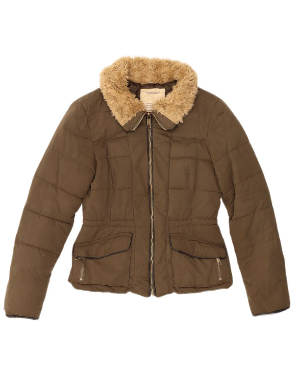 Zara Womens Padded Jacket UK 6 XS Khaki