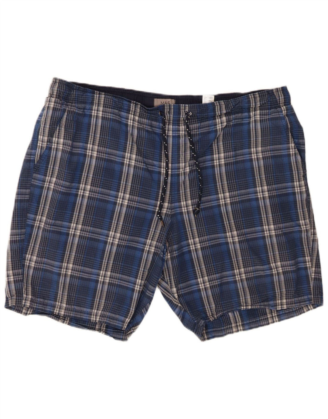Marks & Spencer Herren-Badeshorts 2XL aus blau karierter Baumwolle