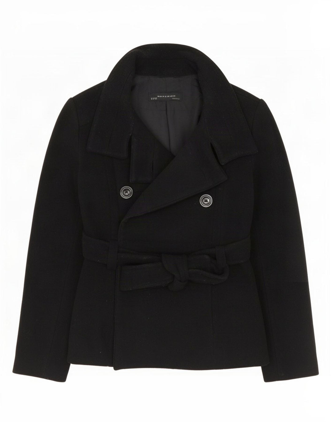 Zara Damen Pea Coat UK 12 Mittelschwarze Wolle