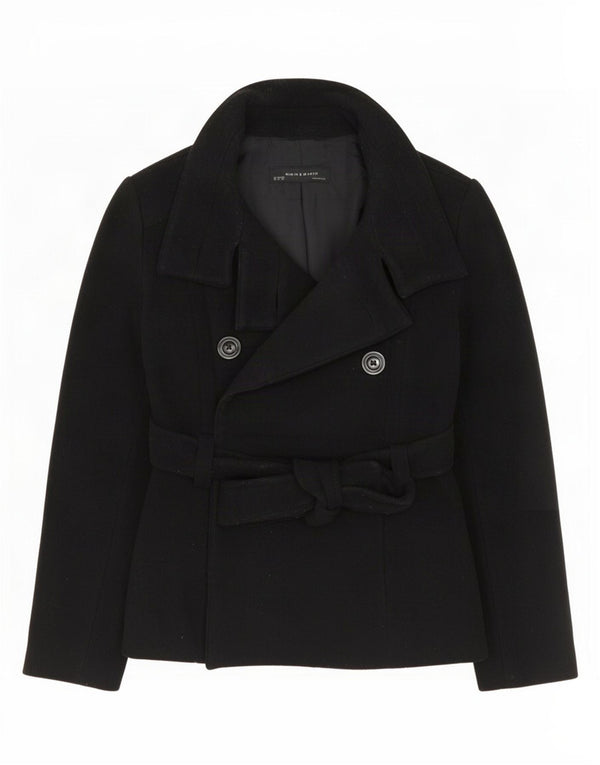 Zara Damen Pea Coat UK 12 Mittelschwarze Wolle