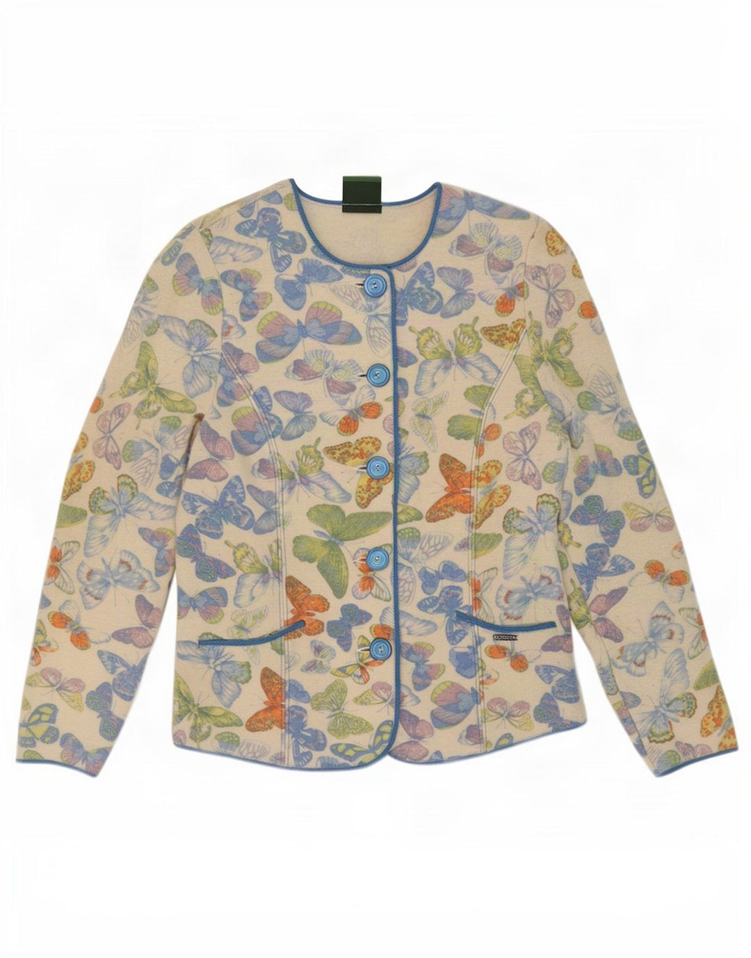 Geiger Damen-Blazer mit 5 Knöpfen, gestrickt, EU 38, mittelgroß, gebrochenes Weiß, Schmetterling
