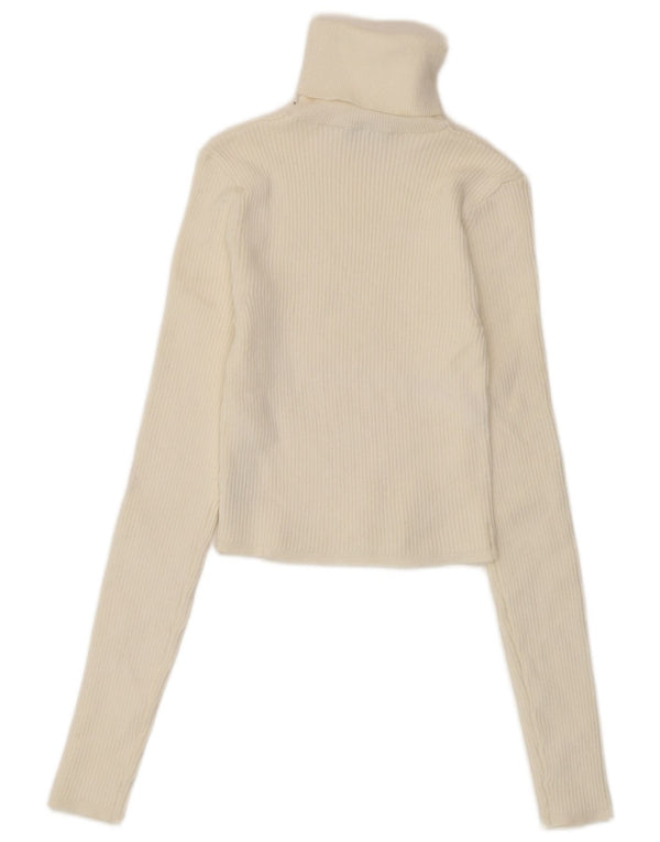 Zara Damen Crop Rollkragenpullover Pullover UK 12 Mittelweiße Viskose