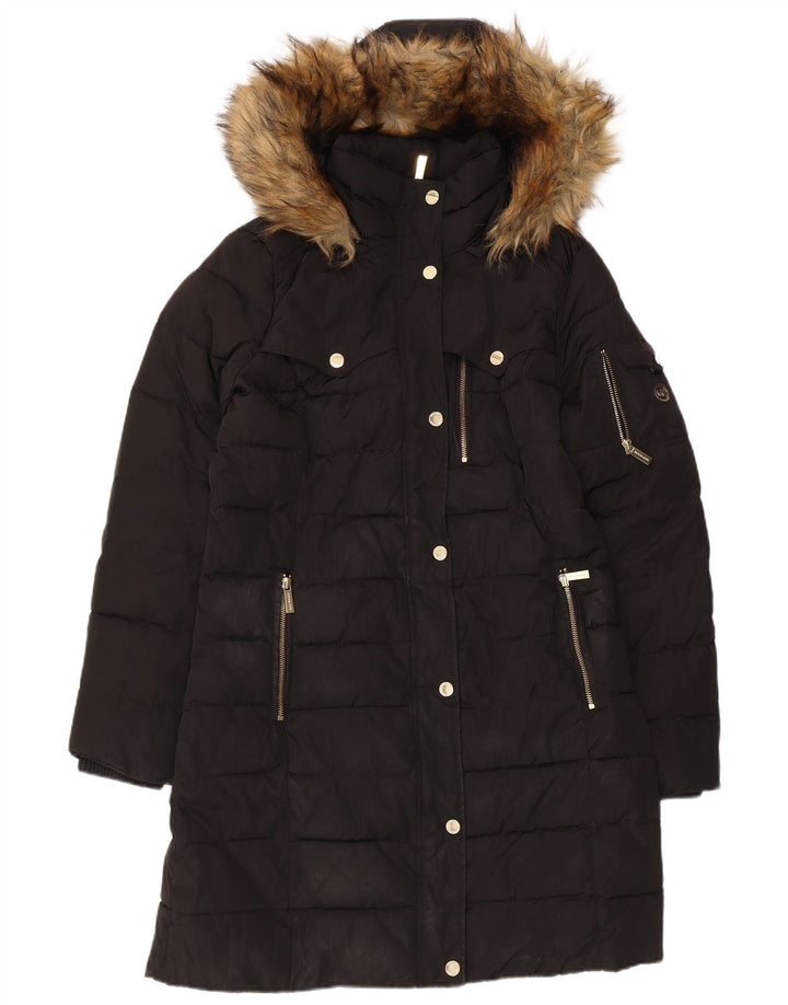 Michael Kors Wattierter Damenmantel mit Kapuze, UK 14, Mittelschwarz, Polyester
