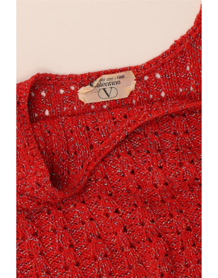 Valentino Damen Crop Knit Bluse Top UK 12 Mittelrot