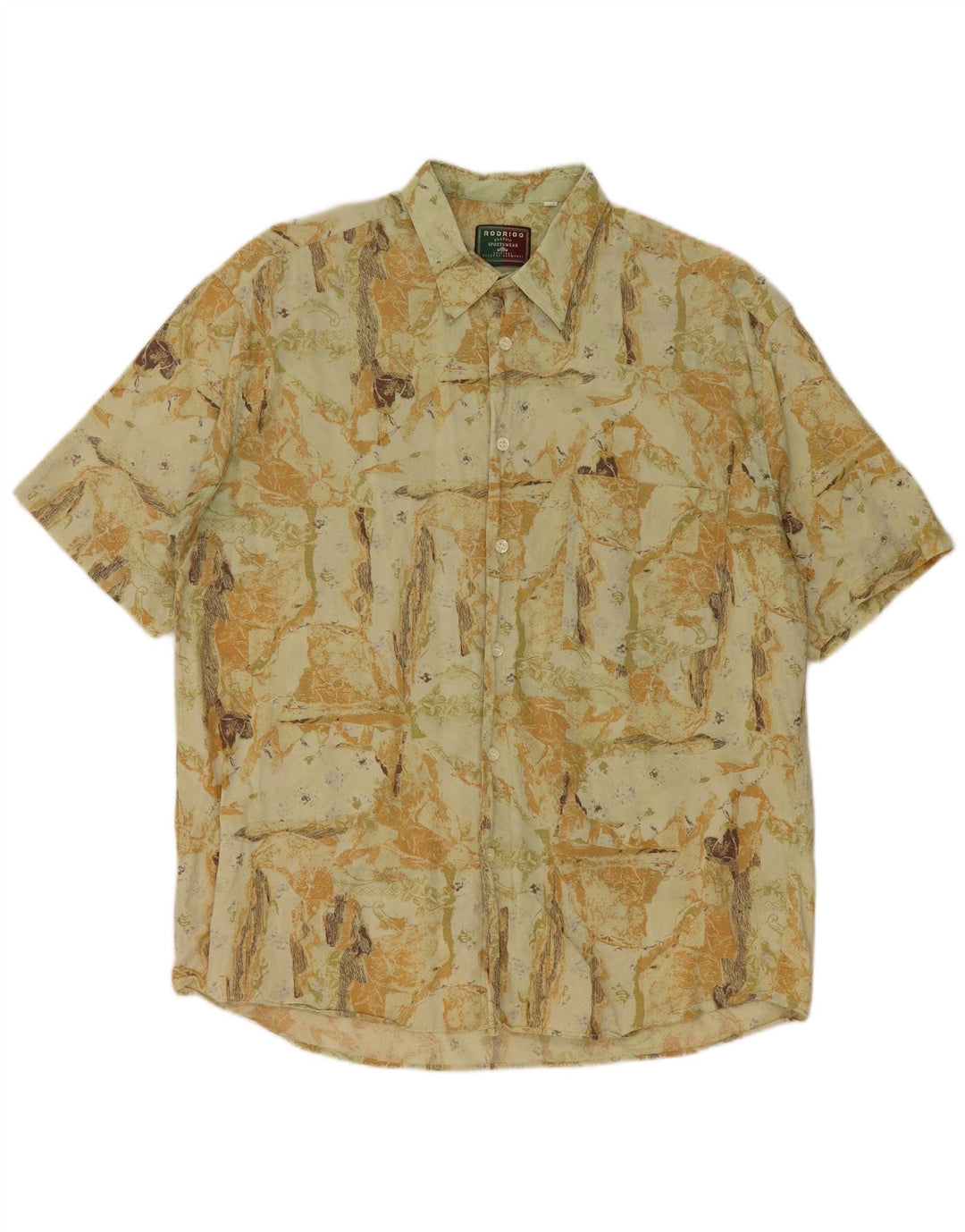 Rodrigo Herren-Hemd mit abstraktem Muster, kurzärmelig, Größe 42, groß, grüne Baumwolle