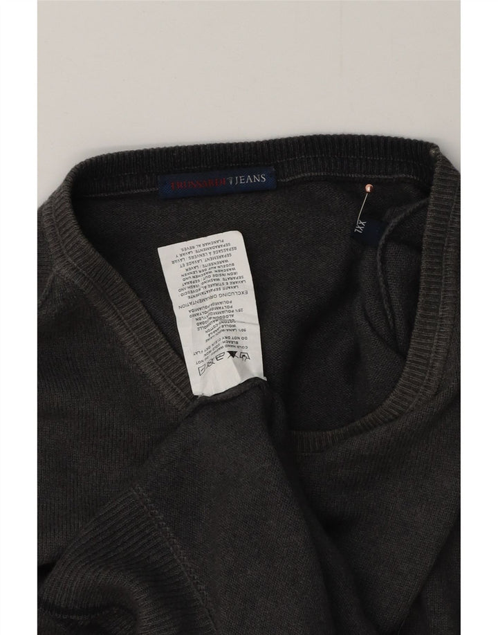 TRUSSARDI JEANS Herren-Pullover mit Rundhalsausschnitt, 2XL, graue Wolle